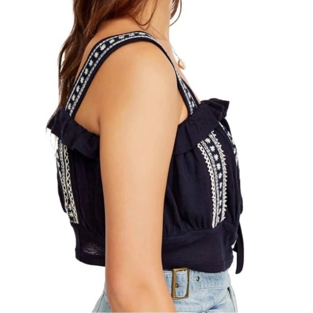 Free People Hill Top Crop Tank Navy Combo Boho Knit Cropped Top NWT - Picture 2 of 5